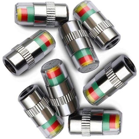 Set mit 8 Reifendruckanzeige-Ventilkappen, 3 Farben - Crezuo