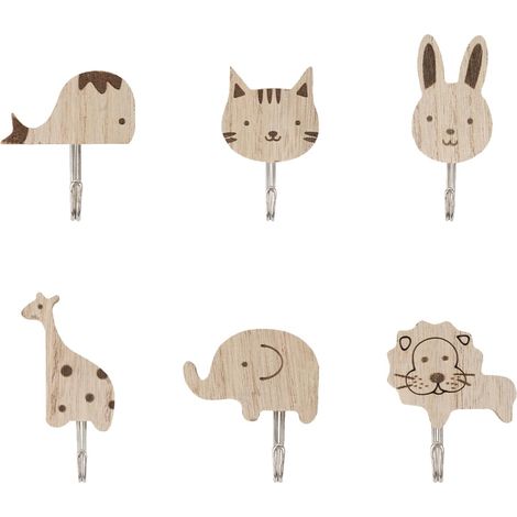6 Pièces Porte Manteau Mural Enfant Conception Sans Perforation Porte Manteau Enfant Support Autocollant Patere Bois Forte Capacité de Charge pour Chambre D'enfant Salle de Bain Bureau (1/5)