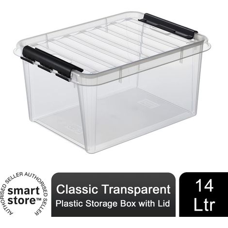 Smartstore 15 Classic Transparent Plastic Storage Box with Lid, 14 Litre
