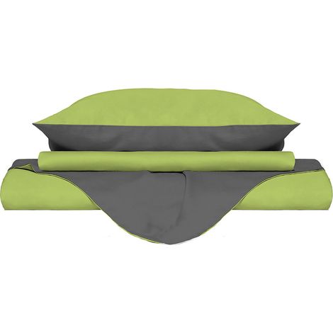 Copripiumino Singolo con Sacco e Federe Doubleface in Cotone Verde Acido/Fumo (1/5)
