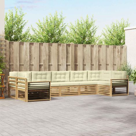 vidaXL Outdoor-Sofagarnitur 7 Stk. Weiß und Creme Massivholz Akazie (1/5)