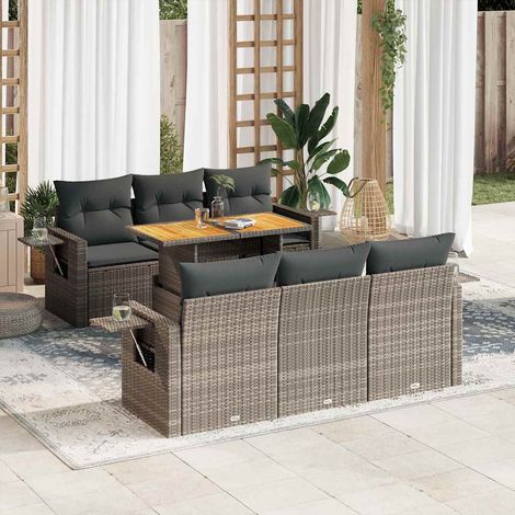 Salon de jardin avec coussins 7 pcs gris résine tressée vidaXL (1/5)