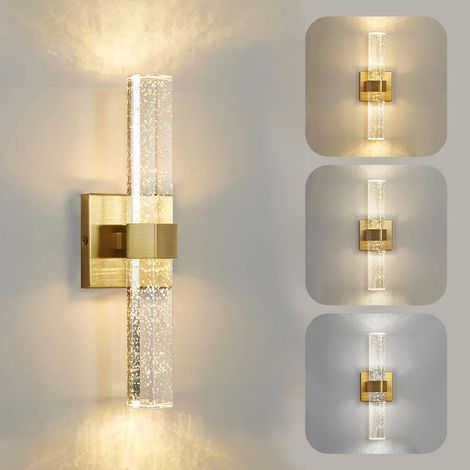 Appliques Murales en Cristal Doré pour Salon,Chambre,Couloir Filaire Permanente à Percer,Lampe LED, 5 W,Tricolore (Chaud/Blanc/Neutre),Moderne Minimaliste Eclairage Intérieur pour Chevet (1/5)