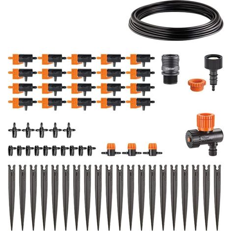 1 Kit arrosage goutte à goutte, tube capillaire 20m, 20 jets, régulateur pression, pour pots (1/5)