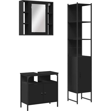Maison Exclusive - 3-tlg. Badmöbel-Set Schwarz Holzwerkstoff