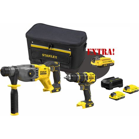Kit Trapano Avvitatore con percussione Brushless a batteria 18V V20 SFMCD721B + Martello Tassellatore sds-plus 18V V20 Brushless SFMCH900B + Set energia + EXTRA OMAGGI FATMAXB. STANLEY