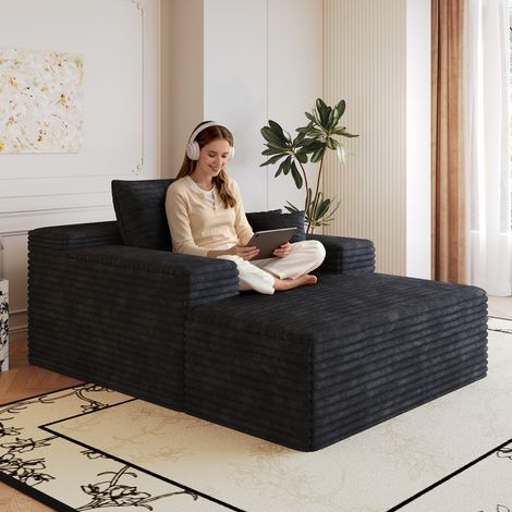 Canapé en velours côtelé confortable 115 x 159 cm, assise profonde, méridienne, canapé modulable sans structure, rembourrage en mousse, aucun montage requis, canapé compressible pour salon, chambre, a (1/4)
