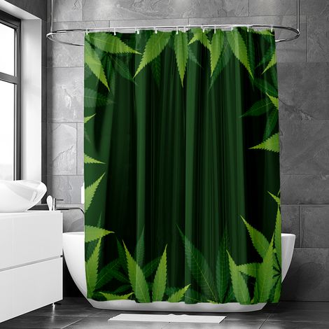 Rideau de douche motif feuilles de chanvre artistiques, rideau salle de bain imperméable, 180x180 cm (1/3)