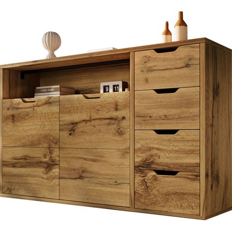 ELVMI Cassettiera con 2 Ante, 4 Cassetti, 1 Vano e Ripiani Regolabili per Soggiorno in Legno 150 x 40 x 90 cm (1/4)