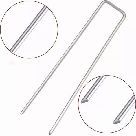 Lot de 50 piquets de jardin en acier galvanisé inoxydable de type U pour fixer une barrière anti-mauvaises herbes (1/5)