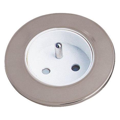 Aric – Prise de courant à encastrer chromée 2 pôles – Indice de protection IP20 – 16A 230V – Pour installation électrique (1/2)