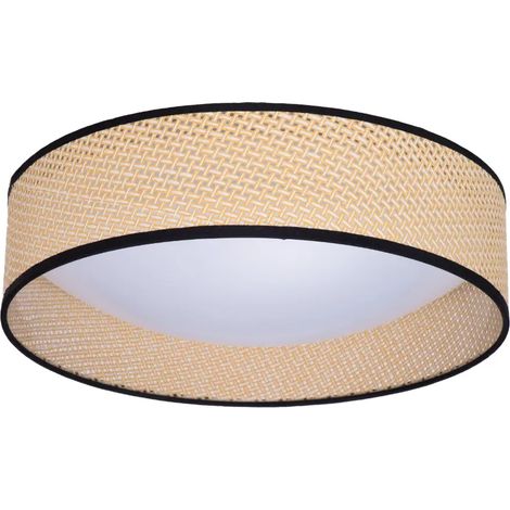Plafonnier LED Ø40 cm 30W CCT, rotin naturel style bohème