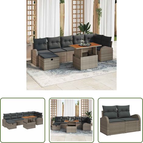 vidaXL Canapé moderne - Ensemble de canapé de jardin 8 pcs Gris polyrotin (1/5)