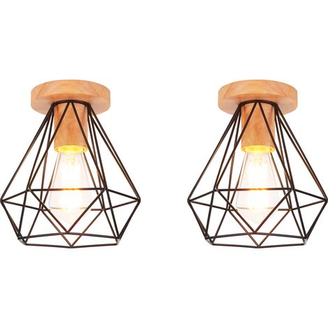 2 Pack Diamant Plafonnier Luminaire en Bois Lampe Plafond Vintage Rétro Industrielle Noir (1/5)