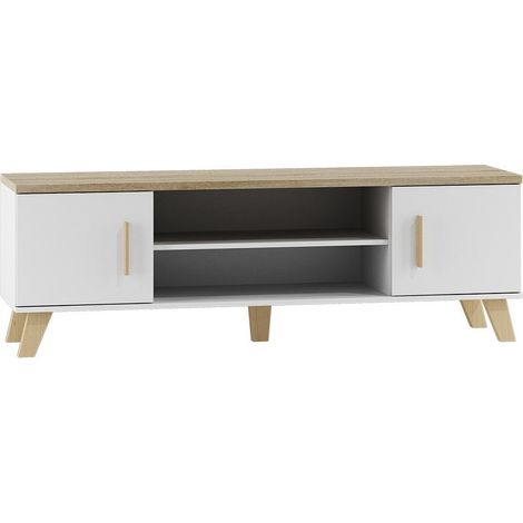 Mueble TV Larfloi 108, Blanco + Roble Sonoma, Número de puertas: 2, Número de cajones: 0, 160x53x40cm