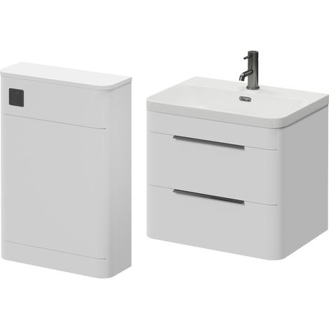 Oslo Gloss White 1150mm Wall Mounted Vanity Unit Toilet Suite with Fina Basin - 1150mm - Gunmetal Grey 300mm Finger PullWithout Jubilee Toilet Pan