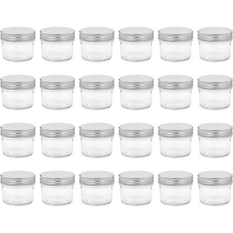 24 pots à confiture, couvercle argenté, en verre, 110 ml (1/5)