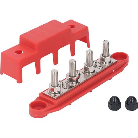 Bloc de distribution électrique 4 sorties M8 pour camping-car et bateau, 48V DC 250A, boîtier busbar robuste couleur rouge (1/5)