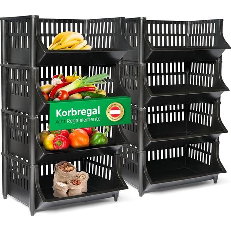 Étagère à paniers empilable et extensible Novaliv noire 8 pièces, étagères pour garde-manger, étagère à aliments, système de rangement pour cave à