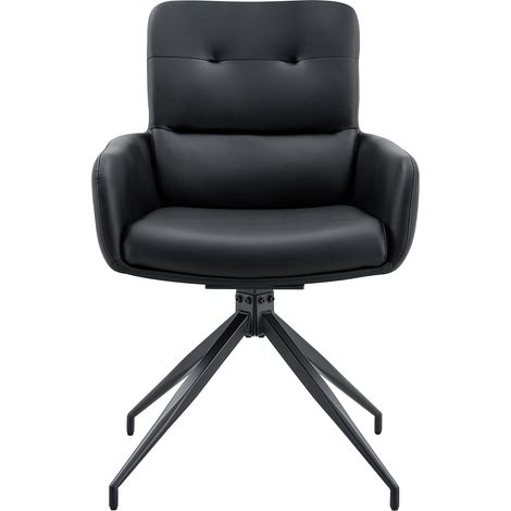 ELVMI 2er Set Esszimmerstühle Drehbar, Geneigte Rückenlehne und Verstellbare Gleiter, Metall und PU, Schwarz (1/5)