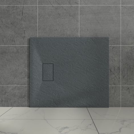 Aquariss Anthracite Rectangular Shower Tray Slate Effect SMC Slip-Resistant Shower Base 1000x800mm with Waste