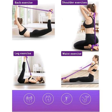 Élastique de résistance pour abdominaux avec poignée et sangles de cheville pour fitness musculation et entraînement à domicile couleur violette (1/4)