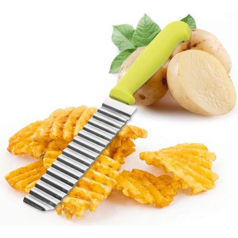 2Pcs Fruit ondulé Coupe-légumes en Acier, Couteau Cuisine Outil de Coupe de Plis de Pomme de terre Légumes, Pomme De Terre Ondulée Cutter Coupe-Frites Ondulés Coupe-légumes en Acier Inoxydable (1/5)