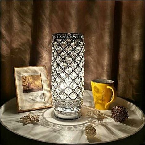 Lampe en cristal, lampe de chevet abat-jour, lampe de table en argent cristal de mode créative, pour chambre d'hôtel salon étagère commode (sans ampoule) - RW (1/5)
