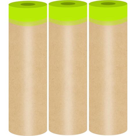3 rouleaux papier masquage 0,6×15 m avec ruban adhésif, film de protection pour peintres, plinthes, meubles, cadres, carrosserie auto (1/5)