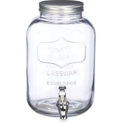 Dispensador de bebidas de 5 L de vidrio transparente retro para bebidas frías y con gas 130004201 (1/5)