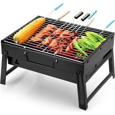 Barbecue Portable Petit Barbecue à Charbon de Table Domestique Pliable avec 2 Barbecue Grille Clip Inox Acier Barbecue Extérieur (1/5)