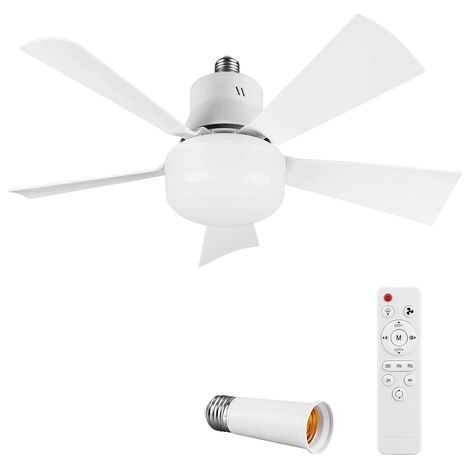 Ventilateur de Plafond avec Lumière et Telecommande, E27/E26 Lampe de Ventilateur LED 3 Couleurs Dimmable Timing, 5 Pales, 3 Vitesses, Silencieux, pour Salon, Chambre, Bureau, Dortoir (40cm Square) (1/5)