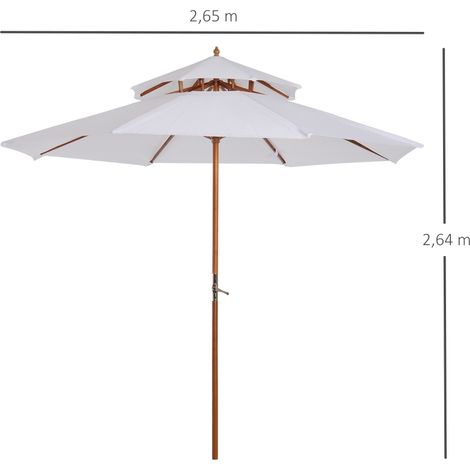 Parasol en bois, parasol de jardin, parasol de balcon, double toile, crème (1/5)