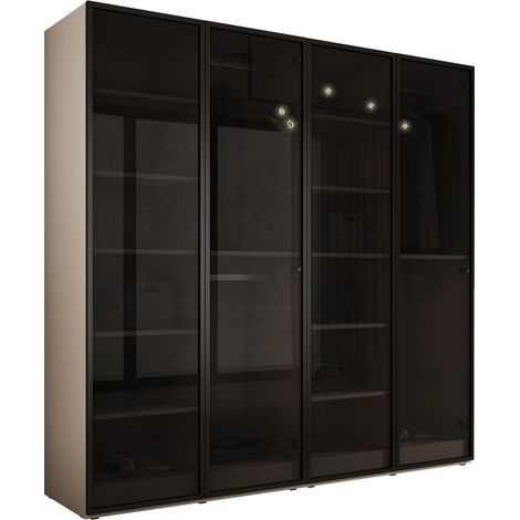 Armoire moderne beige sable – 4 portes avec verre incolore – Dimensions 200 x 200 x 51 cm – Panneaux stratifiés – Montage facile – 3Xe Living