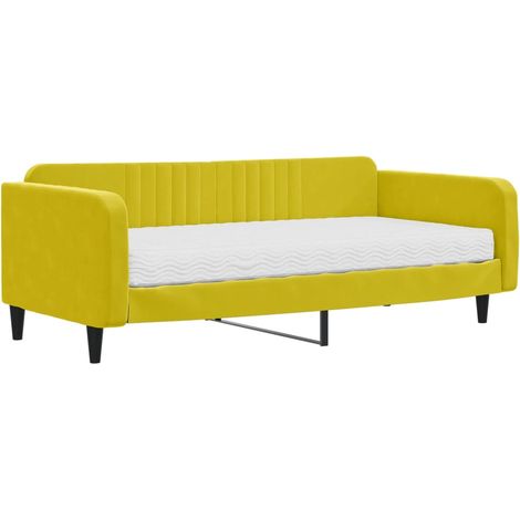 vidaXL Divano Letto con Materasso Giallo 100x200 cm in Velluto