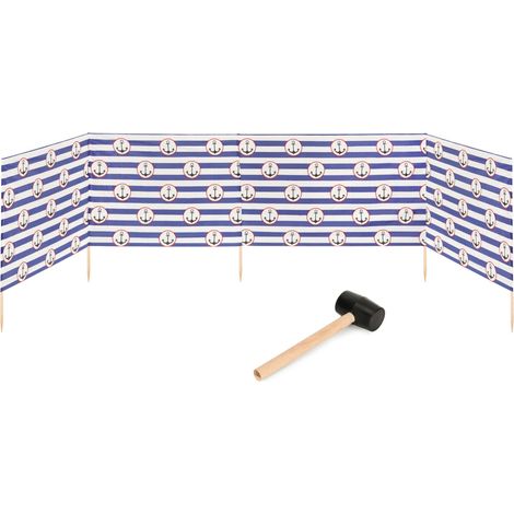 Garronda Paravent Plage Coupe-Vent Camping Brise-Vent avec Marteau en Caoutchouc GAEX001 (Rayures/Ancres-2, 5 m)