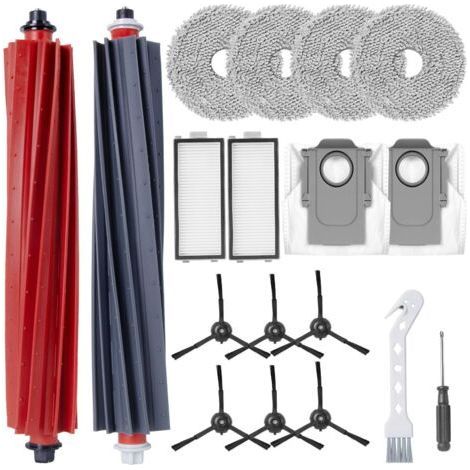 18 Kit d'accessoires pour Roborock Qrevo Master/Qrevo Slim Robot Aspirateur, 2 Brosse Principale, 6 Brosses latérales, 2 Filtre, 2 Sacs à poussière, 4 Chiffons de Rechange, 2 Outils