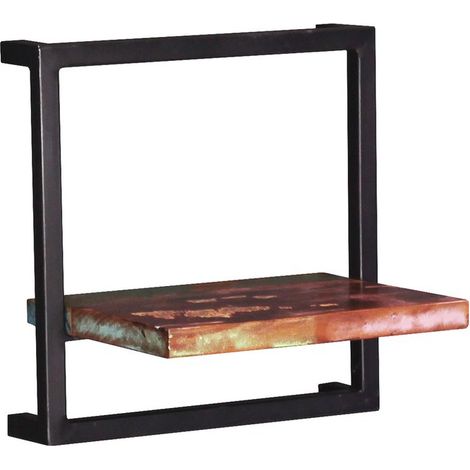 Étagère Murale en Bois Massif Recyclé et Métal Noir Style Industriel Shabby Chic - PANGIVO (1/5)