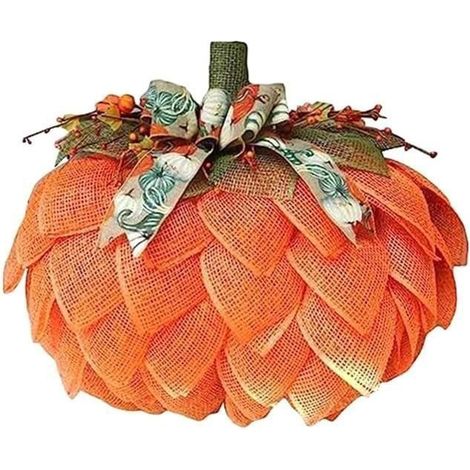 Couronne d'automne en forme de citrouille, ornée d'un nœud en lin et de baies, d'environ 40 cm de diamètre. (1/4)