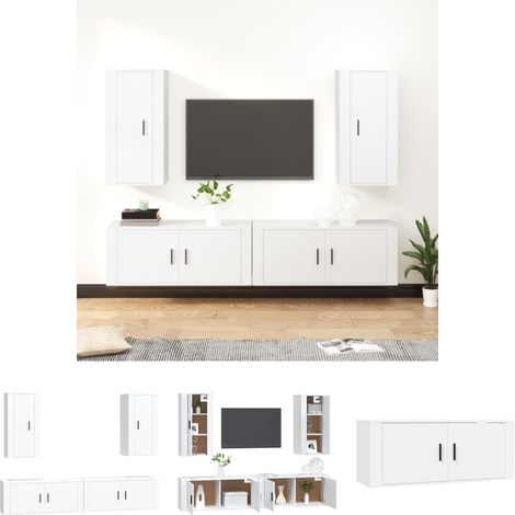 Wandmontage - vidaXL 4-tlg. TV-Schrank-Set Weiß Holzwerkstoff - Holzwerkstoff (1/5)