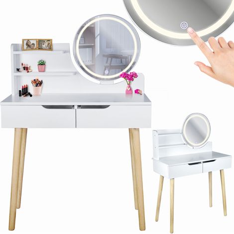 Coiffeuse cosmétique scandinave avec miroir LED SCANDI