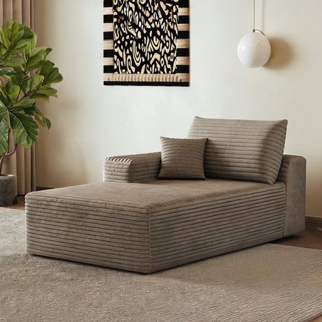 Sofa réversible en tissu corduroy camel avec méridienne (1/5)