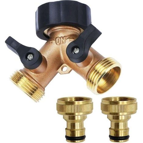 Robinet Double Machine a Laver, Répartiteur Raccord Robinet Tuyau d'Arrosage en Y 2 Voies pour Tuyaux d'Alimentation 3/4, Robinet Double Sortie pour Robinet Jardin,Adaptateur Robinet ,2-Voies Y-Distri (1/4)