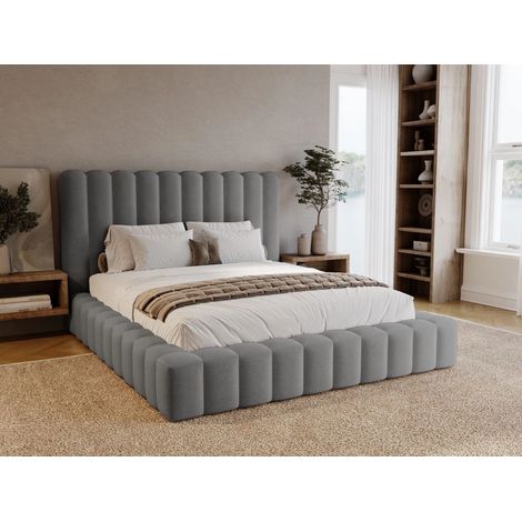 Lit rembourré avec rangement 120x200 velours gris Rotto (1/5)