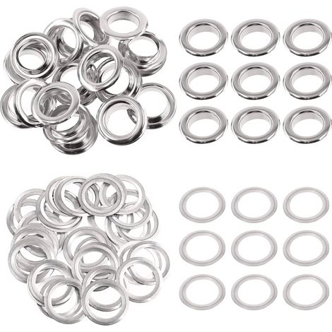 100 - Œillets Métalliques - Rondelles Acier - Réparation Toile Cuir Rideaux - Bricolage Chaussures Tentes - Argent - 17 mm