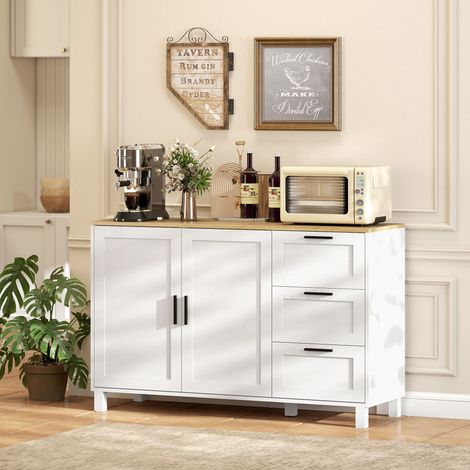 Aparador para Salón Moderno con 2 Puertas 3 Cajones Estante Ajustable para Comedor Entrada 120x38x76 cm Blanco (1/5)