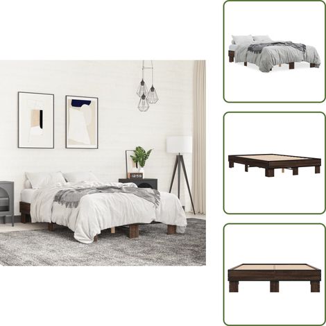 Cama de metal - vidaXL Estructura cama madera ingeniería metal marrón roble 135x190 cm - Cama de madera ingeniería