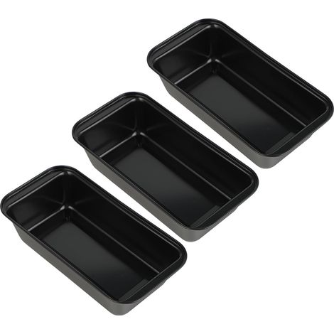 Lot de 3 Moules à Pain - Moule cake 25 x 13 x 6 cm - Acier au Carbone - Revêtement Antiadhésif - Répartition Uniforme de la Chaleur - Pour Pain, Gâteaux, Toast (Noir)
