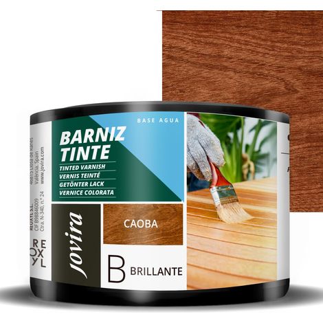 Vernis teinté à base d'eau, finition brillante. Spécial pour la teinture et le vernissage du bois. 375 Millilitres, Acajou (1/5)