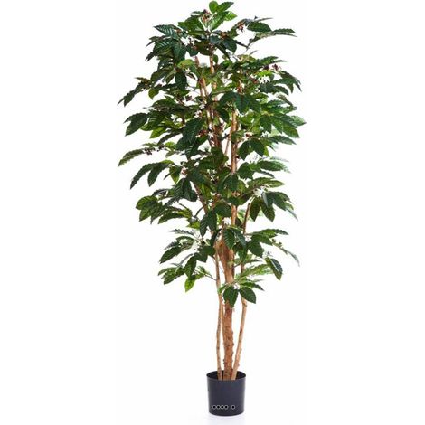 Cafeier artificiel H 120 cm 329 feuilles fleurs et grains en pot - dimhaut: H 120 cm - couleur: Vert
